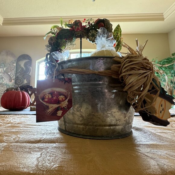 Floating 3D Apple Candles in Galvanized Bucket, Hand Painted Wooden Apple Accent - Picture 7 of 16